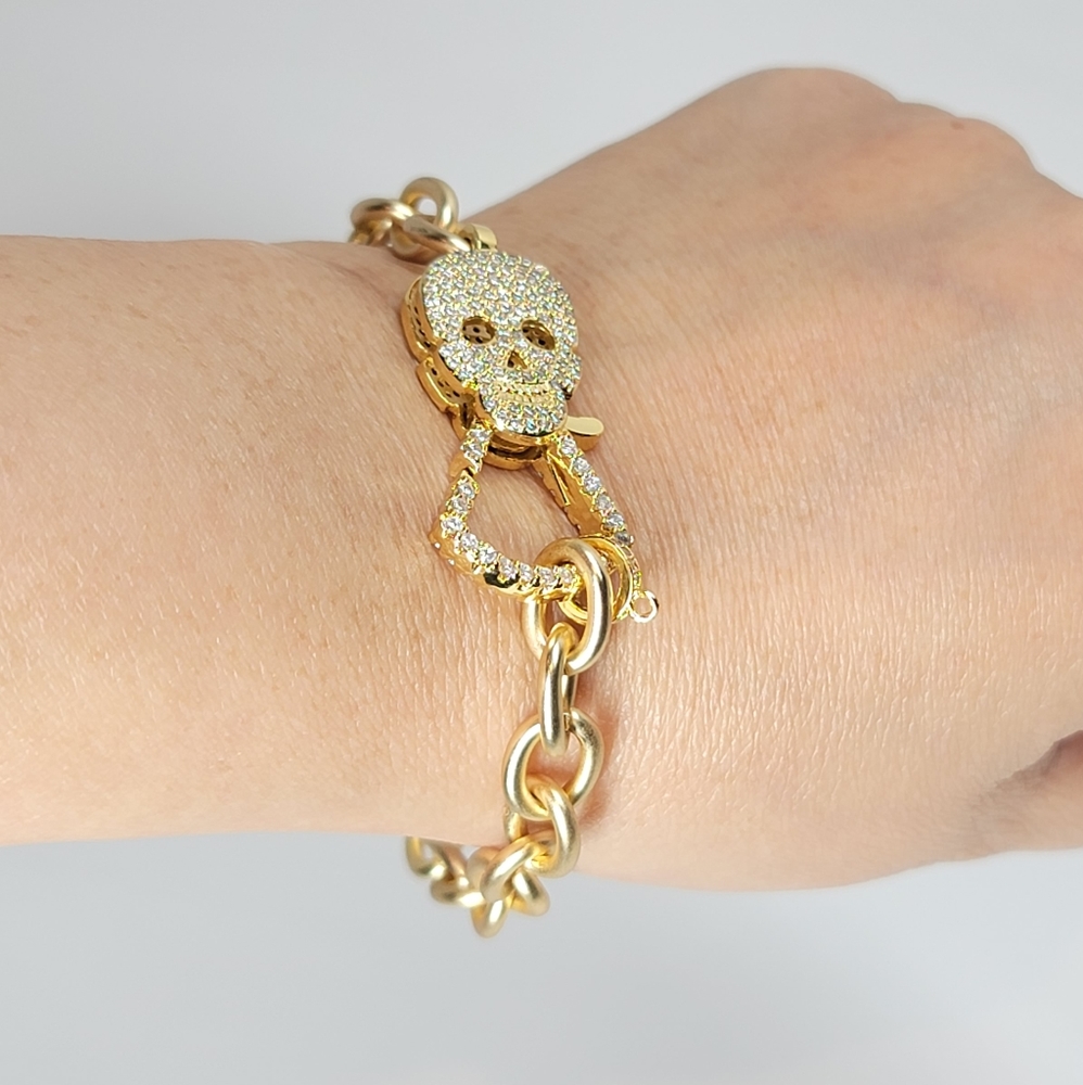 Bling Skull Pave CZ Gold Chain Bracelet NEW - Picture 8 of 10